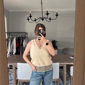 Evereve Cream Tank Top with Black Accents